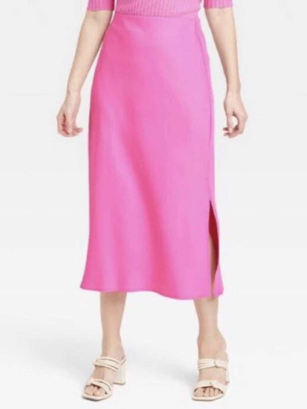 a new day Hot Pink Midi Slip Skirt with Side Slit